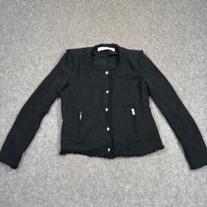 IRO Black Tweed Fringed Rhinestone‎ Button Down Blazer Jacket Women's Size 00P